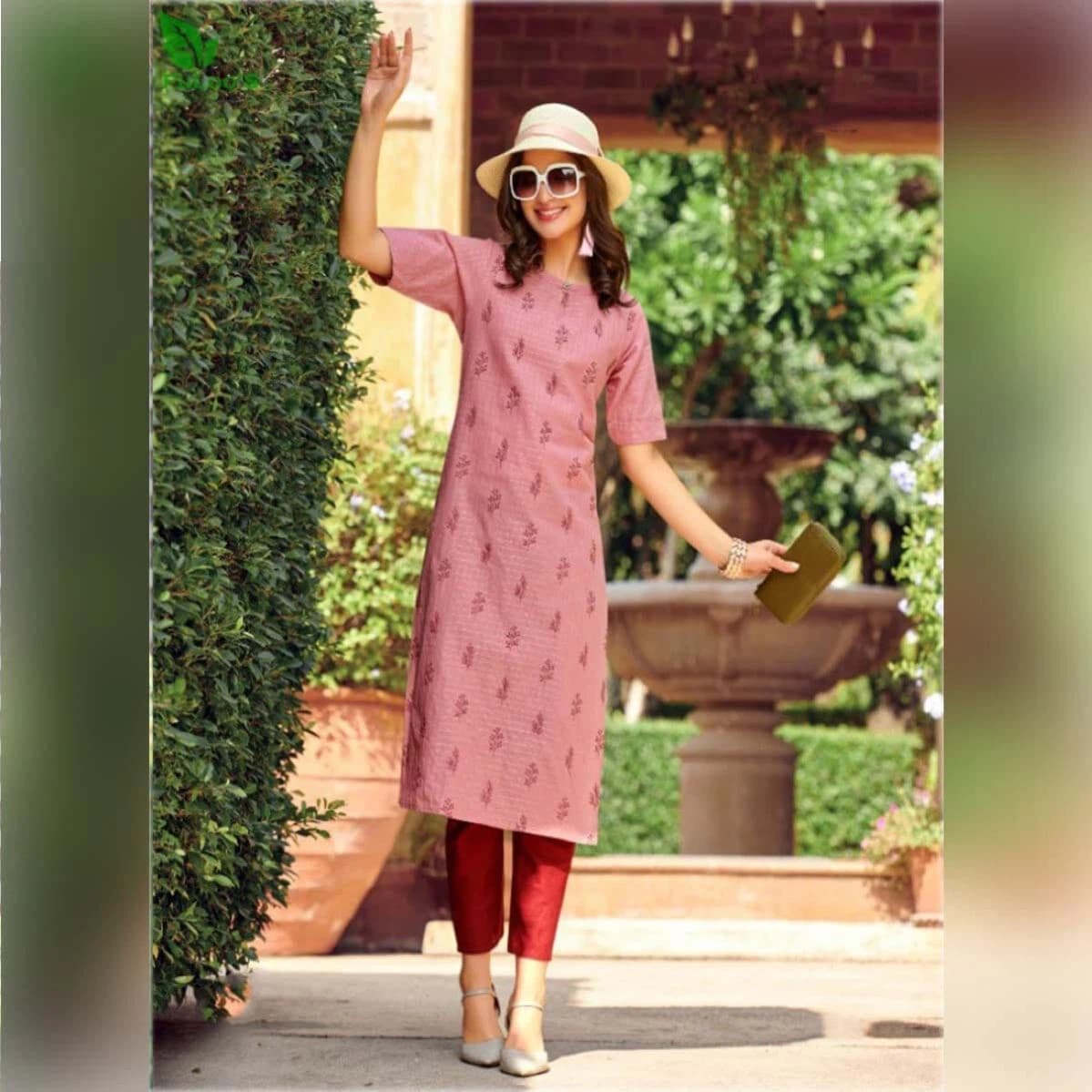 FuLoo's Olive Pure Cotton Pattern Designer Embroidered Kurti for Women(ONLY KURTI) #05