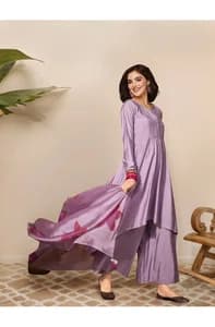 Elegance of Lavender Silk Blend A-Line Solid Suit Set.