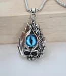 Retro Gothic Blue Evil Eye Protection Pendant Necklace for Men Stainless Steel Punk Dragon Flame Skull Chain