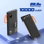 Elephu Powerbank G2X| 10000 mAH| 22.5 W Rapid charge| Built-In cables| Led light| Digital battery indicator|