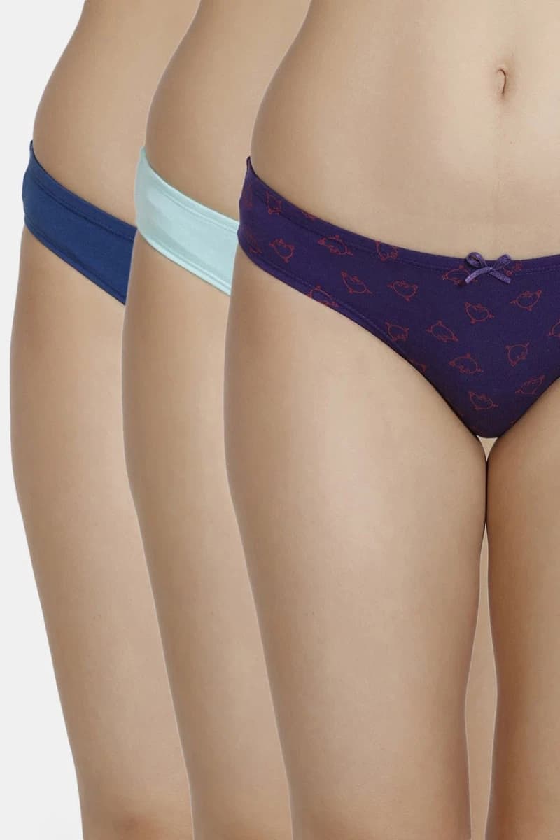 Zivame (Pack of 3) Bikini Low Rise Anti-Microbial Panty For Women - Purple Blue Navy