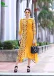 FuLoo's Yellow Dress Heavy Crazy Printed Georgette for Women #YLO