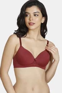 Zivame Padded Non Wired 3/4th Coverage T-Shirt Bra - Sundried Tomato