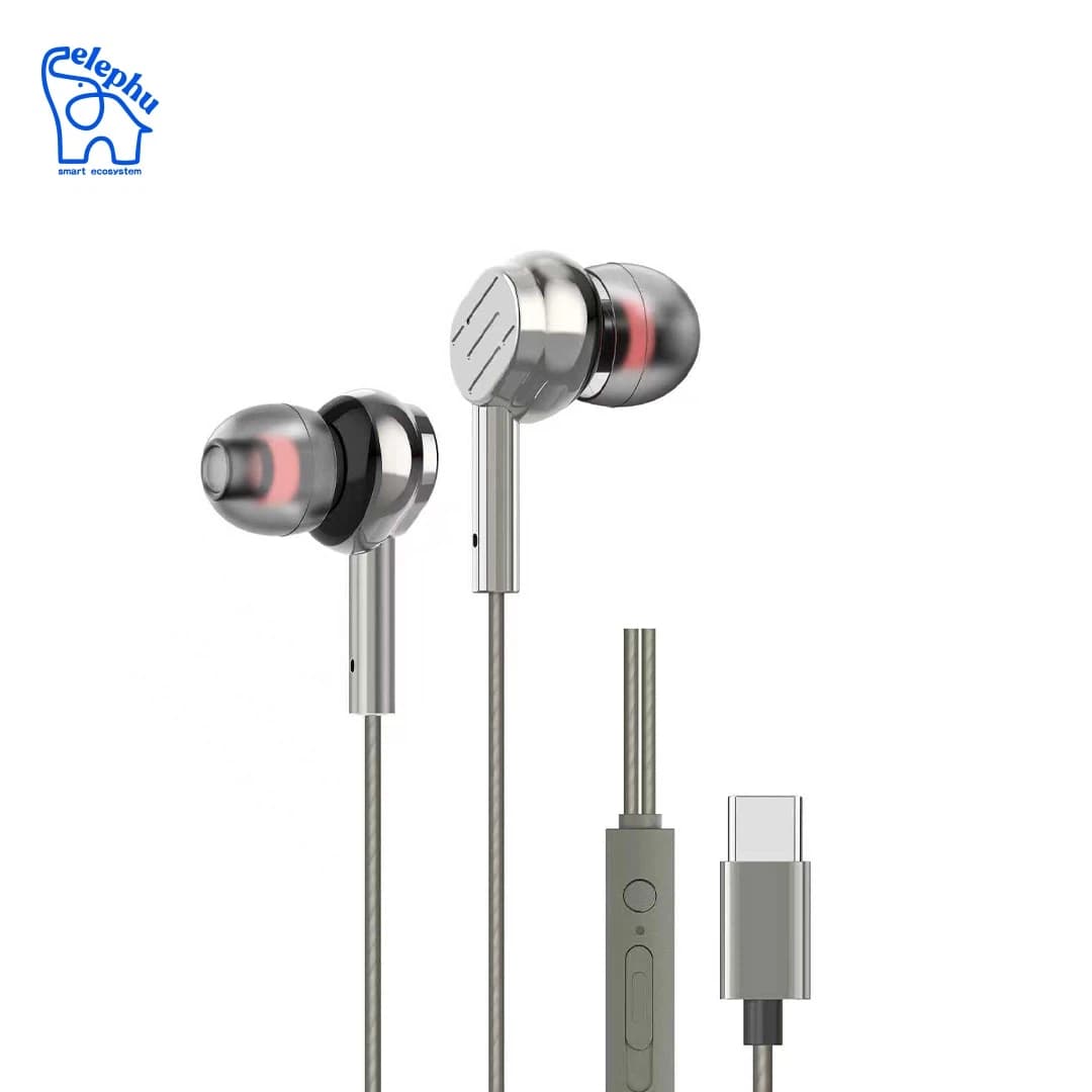 Elephu BassX 2020 earphones| Type C| Boosted Bass| Volume Slider with Button| MIC| Hi-Res Audio| Universal Compatible| silicon tip