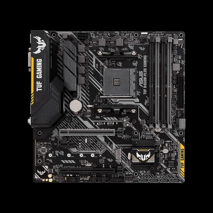 ASUS TUF-B450M-PLUS, AMD B450 mATX gaming motherboard with Aura Sync RGB LED lighting, DDR4 4400MHz support, 32Gbps M.2, HDMI 2.0b, Type C and native USB 3.1 Gen 2.