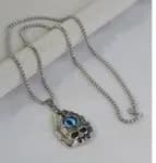 Retro Gothic Blue Evil Eye Protection Pendant Necklace for Men Stainless Steel Punk Dragon Flame Skull Chain