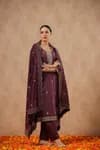 Purple Embroidered Kurta Pant Set With Dupatta