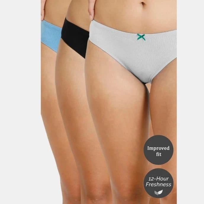 Zivame Bikini Low Rise Anti-Microbial Panty (Pack of 3) For Women - Anthracite Pacific Grey