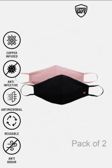 Zivame 3 Layer Anti-Microbial Copper Infused KN99 Face Mask With Inbuilt Filter (Pack Of 2) - Pink Anthracite