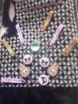 Kawaii Kuromi Purple Keychain Set - Cute Silicone Cartoon Keyring with Mini Pocket Mirror & Wrist Strap Bag Charm Gift for Girls
