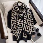 Quecy Women Printed Silk Satin Scarf | Black Printed Stylish Modern Design Stole For Women Rectangle | 180*85 CM