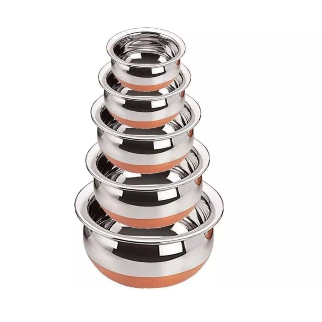 5 Pieces Steel Copper Handi Set