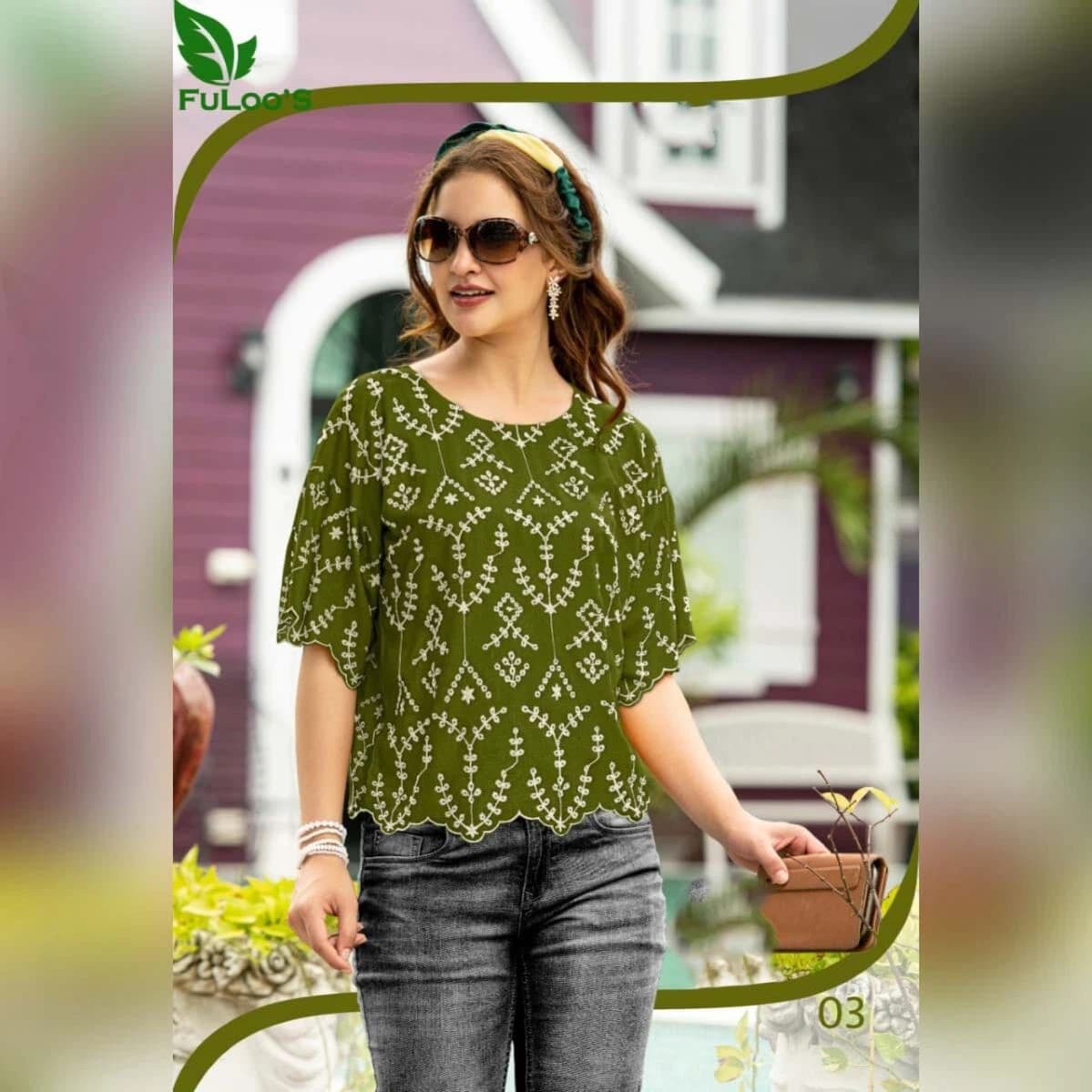 FuLoo's Nirvana Schiffli Designer Tops in Rayon For Women# 03