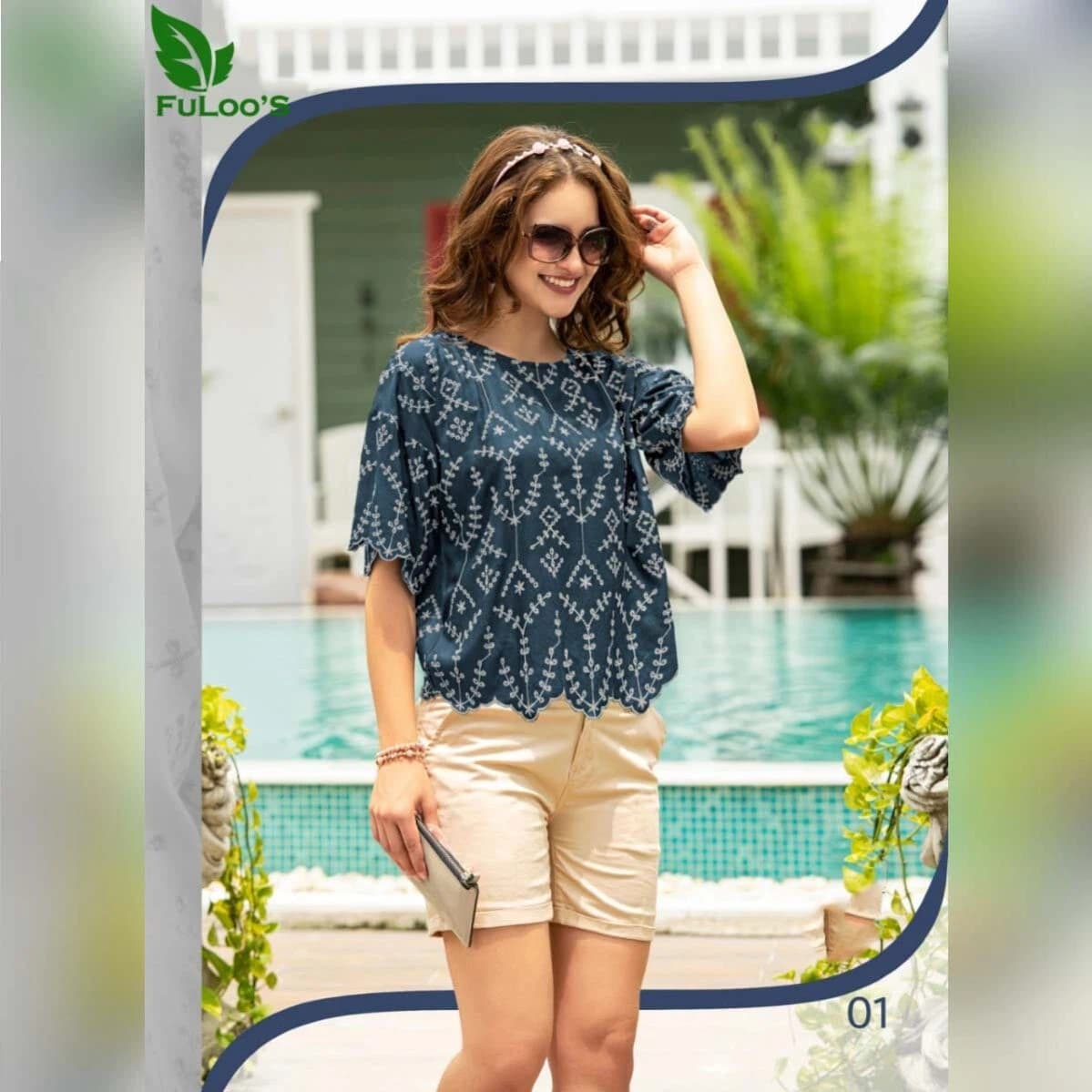 FuLoo's Nirvana Schiffli Designer Tops in Rayon For Women# 01