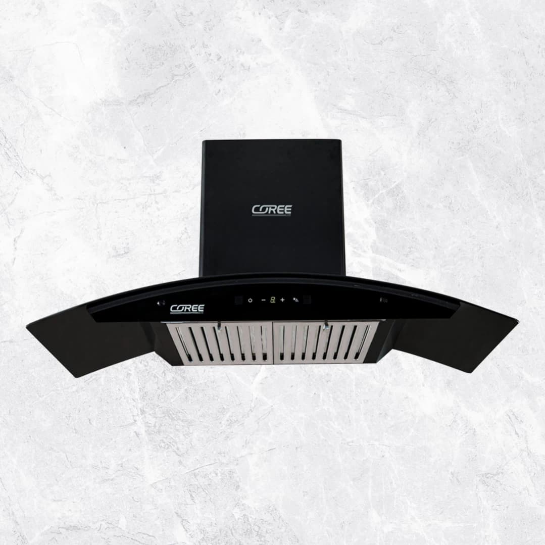 Coree 90cm Curved Glass Black Finished Chimney